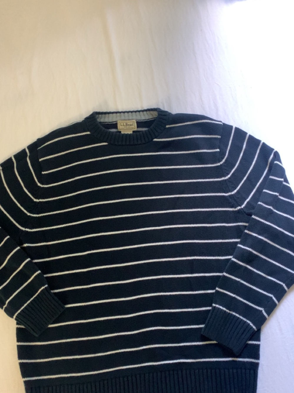 L.L. Bean Navy and White Striped Crewneck Sweater